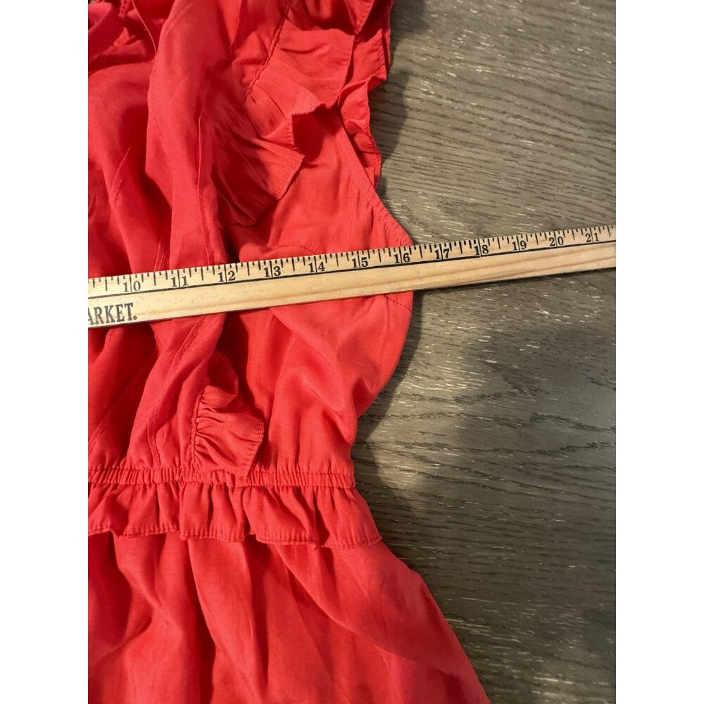 Easel Medium Red Flutter Sleeve Tired V Neck Dres… - image 7